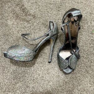 Audrey Brooke Silver Gray Platform Heels